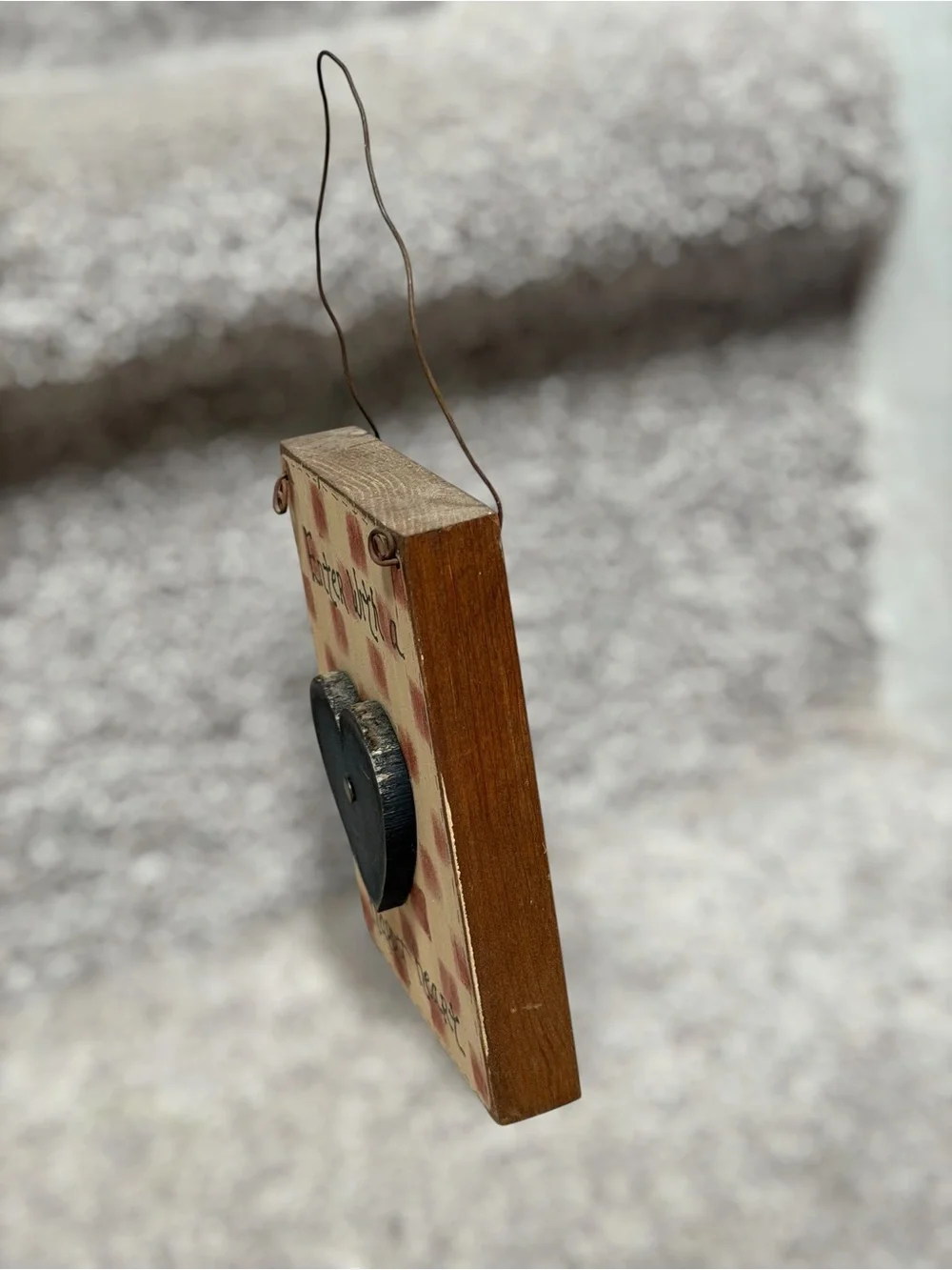 Handmade Primitive Folk Art Wooden Happy Heart Hanging Sign Country Decor